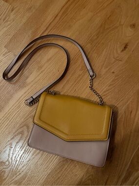 Two-Tone Mustard and Taupe Crossbody with Chain Strap